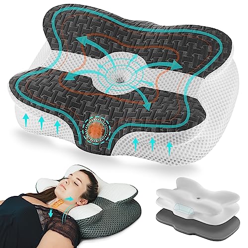  Elviros Cervical Pillow, Contour Memory Foam Pillow For Neck Pain Relief, Adjustable Orthopedic Contour Support Pillows For Sleeping, Ergonomic Bed Pillow For Side, Back, Stomach Sleepers (Dark Grey)