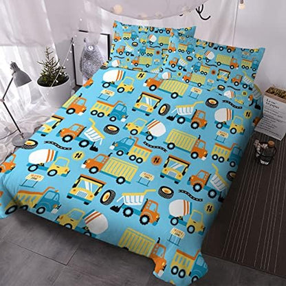  Crane Construction Truck Bedding Cute Boys Twin Duvet Cover Set Grey Colorful Toy Vehicles Comforter Cover 3 Pieces Kids Room Bed Sets For Teens