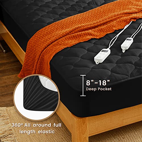  Heated Mattress Pad Queen Size Electric Mattress Pads Black Electric Bed Warmer Fit Up To 21" With 11 Heat Settings Single Controller 9 Hours Auto Shut Off