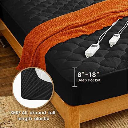  Heated Mattress Pad Queen Size Electric Mattress Pads Black Electric Bed Warmer Fit Up To 21" With 11 Heat Settings Single Controller 9 Hours Auto Shut Off