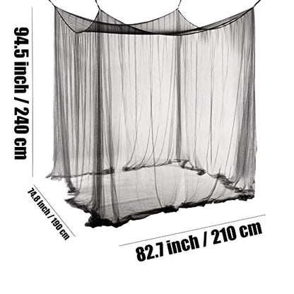  Bigomila Black Mosquito Net Four Corner Bed Canopy Queen Size Bed Curtains King Size Bed Drapes Four Sides Open Mesh Bed Canopy Girl Elegant Bed Decoration (Black)