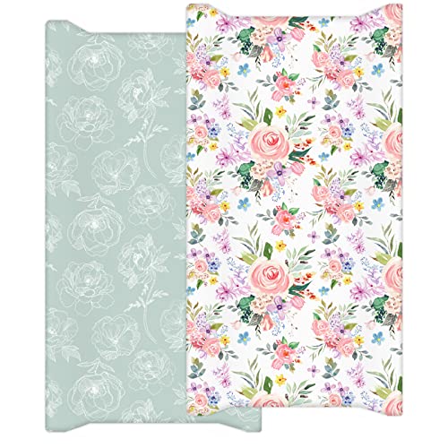  Changing Pad Cover, 2 Pack Changing Table Cover For Baby Boys Girls, Jersey Knit Soft Diaper Changing Pad Cover, Changing Table Sheets, Retro Brown Flower
