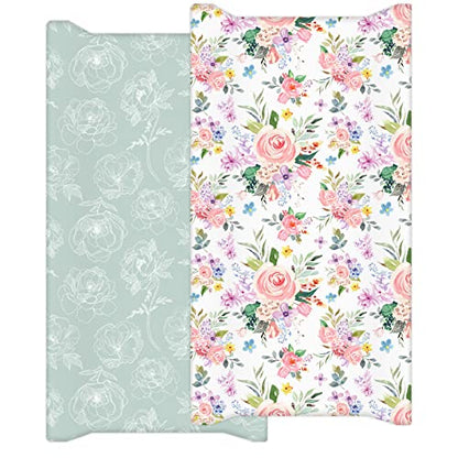 Changing Pad Cover, 2 Pack Changing Table Cover For Baby Boys Girls, Jersey Knit Soft Diaper Changing Pad Cover, Changing Table Sheets, Retro Brown Flower