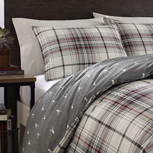 Eddie Bauer - King Duvet Cover Set, Cotton Reversible Bedding With Matching Shams, Plaid Home Decor For All Seasons (Alder Charcoal/Red, King)