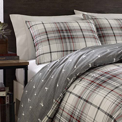 Eddie Bauer - King Duvet Cover Set, Cotton Reversible Bedding With Matching Shams, Plaid Home Decor For All Seasons (Alder Charcoal/Red, King)