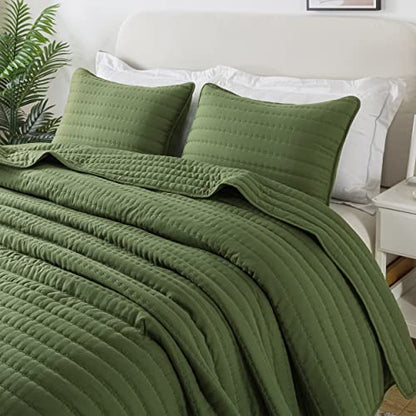  Olive Dark Green King Size Quilt Bedding Sets With Pillow Shams, Lightweight Soft Bedspread Coverlet, Forest Quilted Blanket Thin Comforter Bed Cover For All Season, 3 Pieces, 104x90 Inches