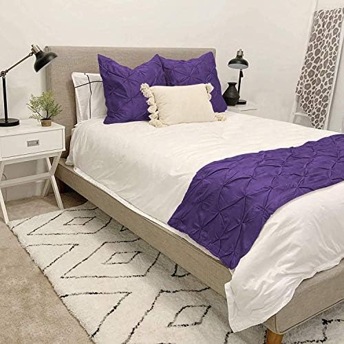  ABP COLLECTION Bed Runners - 100% Cotton 800 Thread Count Pinch Pleated Bed Runner - Luxury Pinch Pleated Bed Runner, Hotel Quality Modern Pinch Pleated Bed Runner Queen Size, White