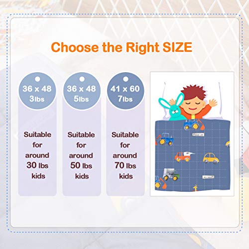  Uttermara Weighted Blanket 3 Lbs For Kids, Ultra Cozy Minky Fleece And Cotton Sided With Cartoon Patterns, Reversible Heavy Blanket Great For Calming And Sleeping, 36x48 Inches, Blue Car World