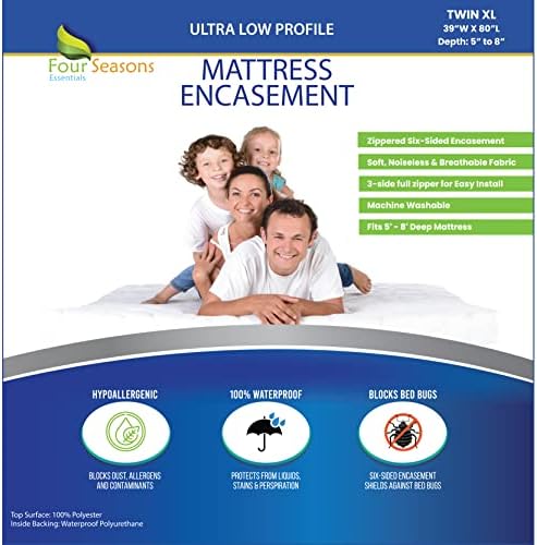  Full Size Mattress Or Box Spring Encasement - Low Profile Fits 5" To 8" Thick - Waterproof Zippered Protector Hypoallergenic Premium Bed Cover Protects From Dust Allergens