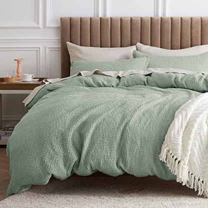  Bedsure Cotton Duvet Cover Queen - 100% Cotton Waffle Weave Coconut White Duvet Cover Queen Size, Soft And Breathable Queen Duvet Cover Set For All Season (Queen, 90"x90")