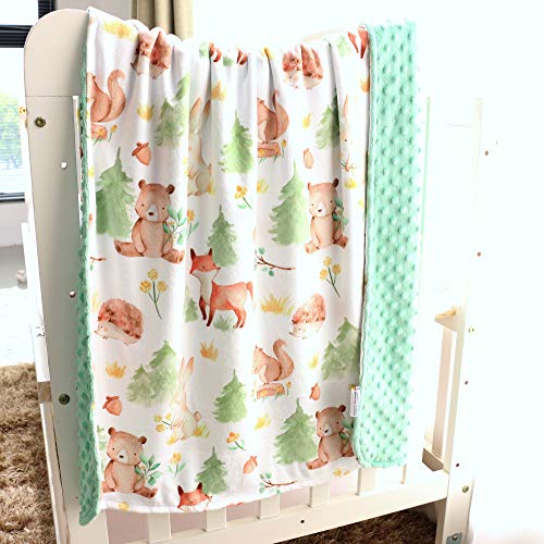  Honey Lemonade - Premium Soft Plush Lightweight Minky Dot Toddler Baby Newborn Blanket 30"x40" (Forest Friends Green)