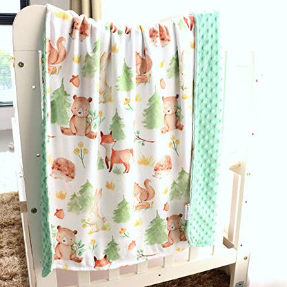  Honey Lemonade - Premium Soft Plush Lightweight Minky Dot Toddler Baby Newborn Blanket 30"x40" (Forest Friends Green)