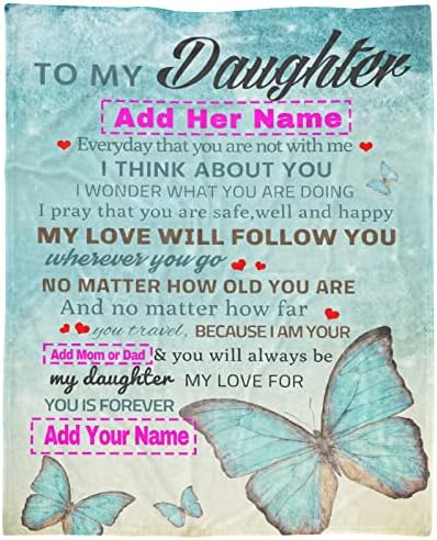  Custom To My Daughter Blanket From Mom Dad Personalized Gift For Girl Super Soft Comfy Summer Throw Blankets Flannel Plush Birthday Graduation For Bed Sofa,120"x90"