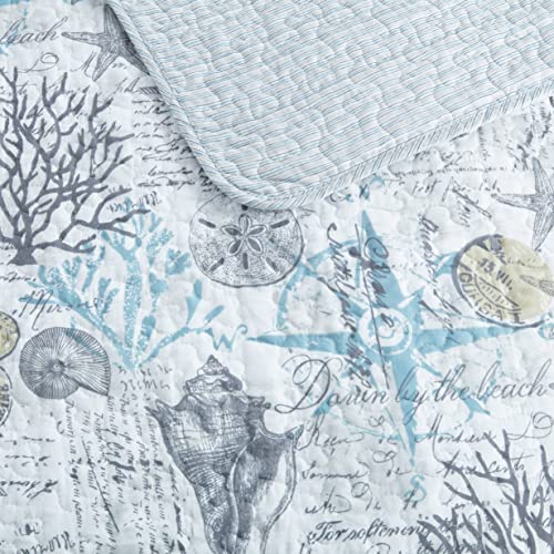  Tommy Bahama - King Quilt Set, Reversible Cotton Bedding With Matching Shams, Lightweight Home Decor For All Seasons (Beach Bliss Grey, King)