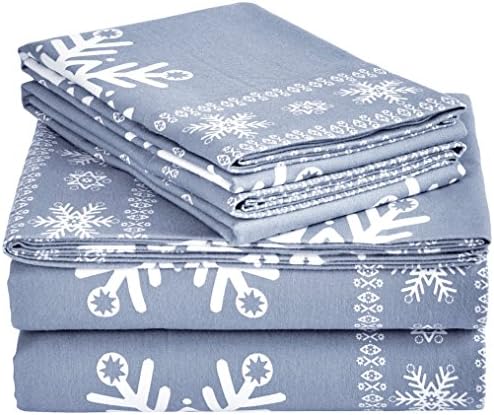  Amazon Brand – Pinzon Cotton Flannel Bed Sheet Set - Twin, Snowflake Dusty Blue