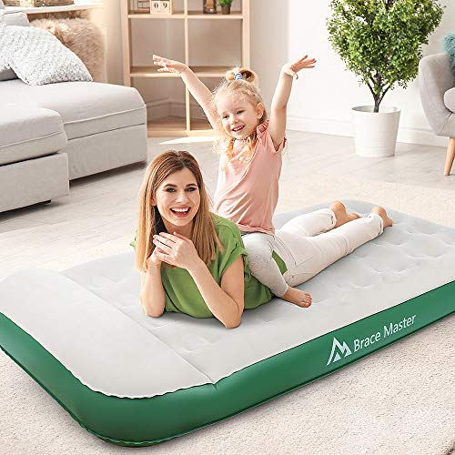  Air Mattress With Pillow, Blow Up Air Bed, Waterproof Flocked Air Mattress Single/Double, 203 X99(152) X 28cm, With Storage Bag, Green (Green, Twin)