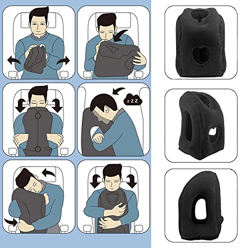  HAIYANLE Inflatable Travel Pillow - Multifunctional Travel Pillow For Adult Chin Supporting Travel Neck Pillow Airplane Sleeper Office Napping Pillow With Eye Mask, Earplugs And Portable Bag