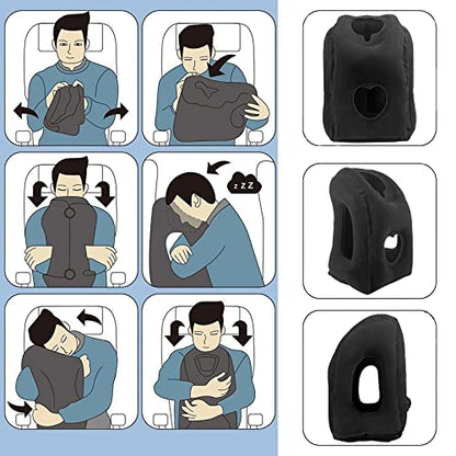  HAIYANLE Inflatable Travel Pillow - Multifunctional Travel Pillow For Adult Chin Supporting Travel Neck Pillow Airplane Sleeper Office Napping Pillow With Eye Mask, Earplugs And Portable Bag