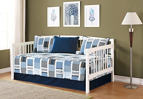  5pc Daybed Coverlet Set Patchwork Plaid Gray Red Black White New