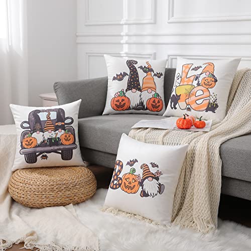  Pallene Halloween Throw Pillow Covers 18x18 Set Of 4, Fall Decorative Pillow Covers With Pumpkin Gnomes, Farmhouse Holiday Covers For Couch Sofa Bed