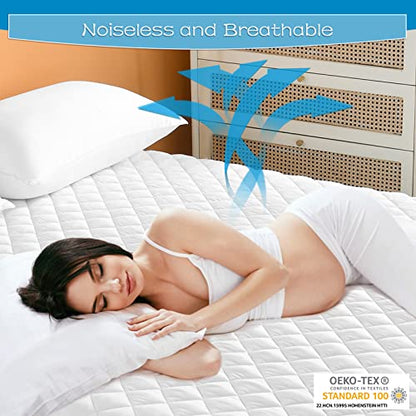  Queen Size Quilted Fitted Mattress Pad, 100% Waterproof Breathable Mattress Protector, Noiseless Hollow Cotton Mattress Topper, Fitted 8"-26" Deep, Dust Proof