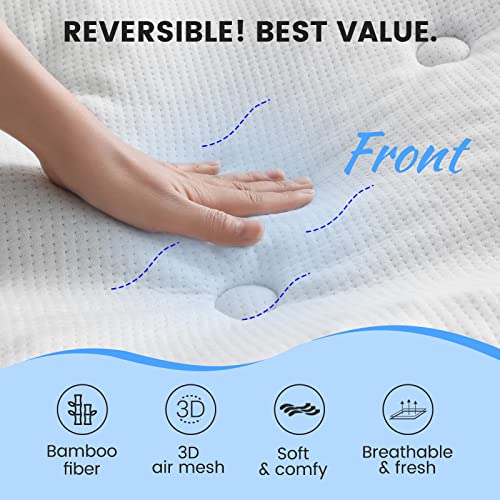  QUIETSEA Reversible Bamboo California King Mattress Pad Memory Foam, Egg Crate Mattress Topper Cal King, Noiseless Waterproof Mattress Cover With Deep Pocket Stretches Up To 21", 72" X 84"