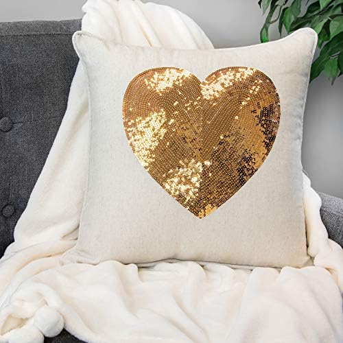  By Westex Urban Loft Sequin Heart Grey Cushion 18" X 18", 18 X 18, Multi-Coloured