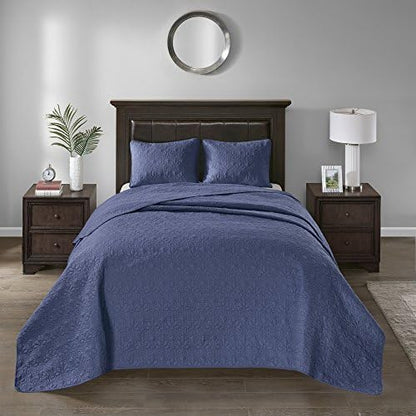  Madison Park Quebec Reversible Quilt Set Damask Design, Double Sided Stitching All Season, Lightweight Bedspread Bedding Set, Matching Sham, Cream, King(120"x118") 3 Piece