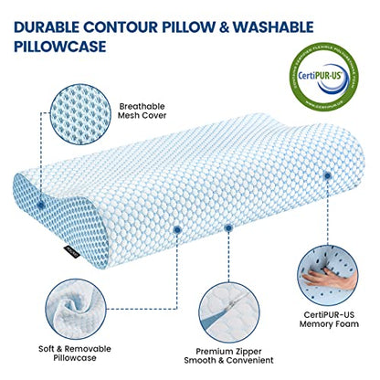  Memory Foam Pillows Neck Pillow Bed Pillow For Sleeping Ergonomic Cervical Contour Pillow For Side Back Stomach Sleeper Pillow For Neck Shoulder Pain