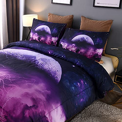  Holawakaka Galaxy Comforter Set, Queen Size Moon Sea Lightning Printed Quilted Bedding Set Bedspread (Purple Moon Sea, Queen)…