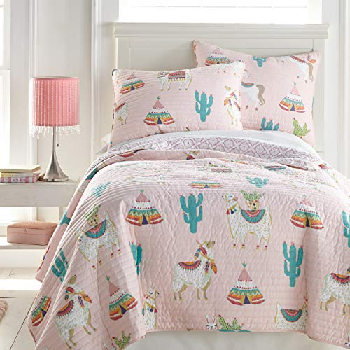  Levtex Home - Lima Llama Quilt Set - Full/Queen Quilt (88x92in.)+ Two Standard Pillow Shams (26x20in.) - Lots Of Llamas In White, Taupe, Orange, Green, Burgandy, Pink - Reversible - Cotton/Polyester