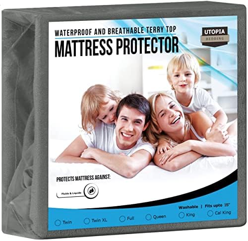  Premium Waterproof Terry Mattress Protector Twin 200 GSM, Mattress Cover, Breathable, Fitted Style With Stretchable Pockets (White)