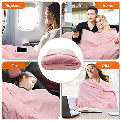  Ajlrq Travel Blanket Airplane Pillow, Premium Soft Polyester 2 In 1 Travel Pillow Airplane Blanket WithSoft Bag Pillow Case Travel Essentials With Storage Bag And Handle Belt (Pink)