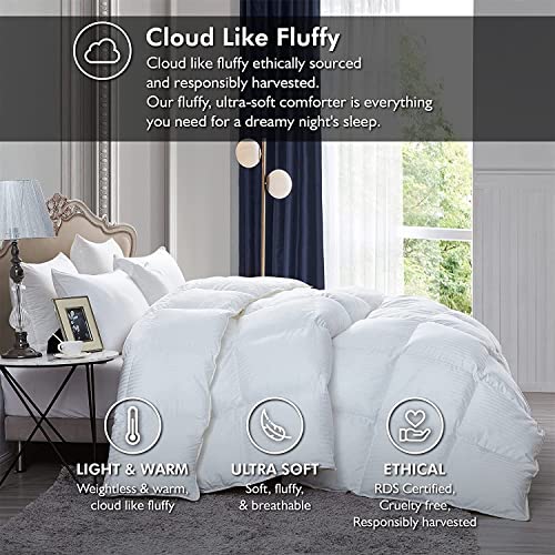  Luxurious Heavy King/California King Siberian Goose Down Comforter All-Season Duvet Insert, Premium Baffle Box, 1200 Thread Count 100% Egyptian Cotton, 75 Oz Fill Weight, White Damask Stripe