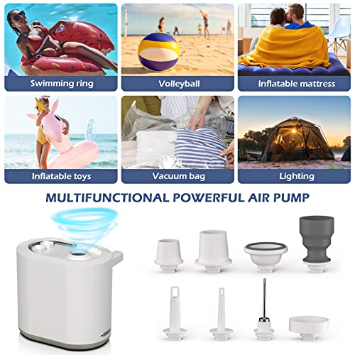  Tiny Pump Portable Ultra-Mini Air Pump With Camping Light,1360mAh Rechargeable To Inflate Deflate For Sleeping Pad Pool Floats Swimming Ring Vacuum Storage Bags Balloon Soccer-8 Air Nozzles