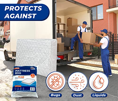  Ro Movers Supplies 1 Pack Queen Size Mattress Bag For Moving And Storage – 4 Mil Reusable Plastic Cover - Tear And Puncture Resistant - Non-Slip Grip - Queen Bed Mattress Cover