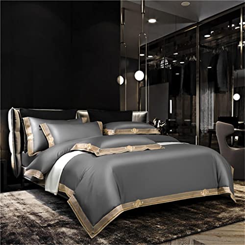  LEIGE Egyptian Cotton Red Green 4/6Pcs Super King Bedding Set Embroidery Duvet Cover 1 Bed Sheet 2Pillowcases (Color : Gray, Size : King Size 4Pcs)