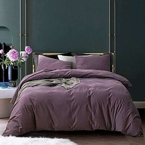  3 Pieces Duvet Cover Set Queen 100% Washed Cotton 1 Duvet Cover With Zipper And 2 Pillowcases, Ultra Soft And Easy Care Breathable Cozy Simple Style Bedding Set (Avocado Green)