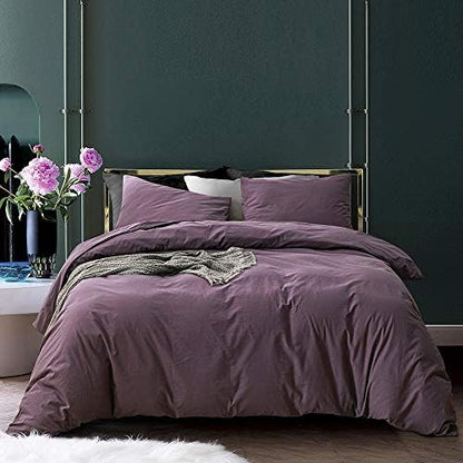  3 Pieces Duvet Cover Set Queen 100% Washed Cotton 1 Duvet Cover With Zipper And 2 Pillowcases, Ultra Soft And Easy Care Breathable Cozy Simple Style Bedding Set (Avocado Green)