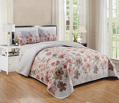  3 Piece Luxury Lush Soft Floral Flowers Coverlet Bedspread Oversized Bed Cover Set # Lily (King/Cal-King, Yellow)