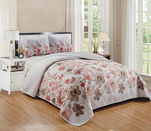  3 Piece Luxury Lush Soft Floral Flowers Coverlet Bedspread Oversized Bed Cover Set # Lily (King/Cal-King, Yellow)