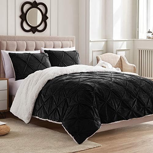  Sweet Home Collection Comforter Set 3 Piece Sherpa Pintuck Pinch Pleat Soft Luxurious Plush All Season Warm With 2 Shams