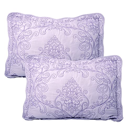  Home Soft Things Damask 4 Piece Bedspread Set,Scalloped Edge Reversible Quilt Coverlet Comforter Prewashed Bedding Set, Matelasse Embossed Floral Solid Pattern,Lavender Fog Oversize King(120" X 120")