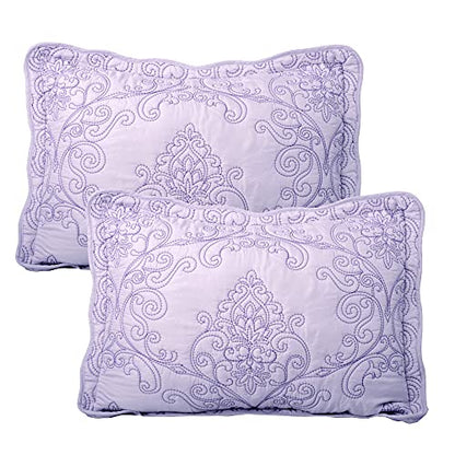  Home Soft Things Damask 4 Piece Bedspread Set,Scalloped Edge Reversible Quilt Coverlet Comforter Prewashed Bedding Set, Matelasse Embossed Floral Solid Pattern,Lavender Fog Oversize King(120" X 120")