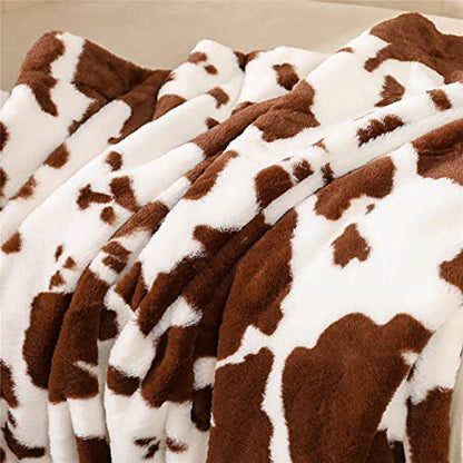  Cow Print Blanket For Sofa Couch Double Sided Flannel Animal Design Brown Throw Blanket (Brown, 51''x63'')