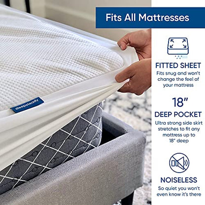  King Size Luxury Tencel Mattress Protector, 100% Waterproof, Softer Than Bamboo, Naturally Cooling & Breathable, Deep Pocket Up To 18"