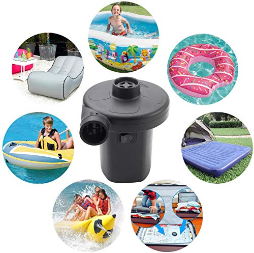  Electric Air Pump For Inflatables Air Mattress Pump 110V AC/12V DC Airbed Boat Pool Raft Inflatable Pump With 3 Nozzles Black (ACDC)