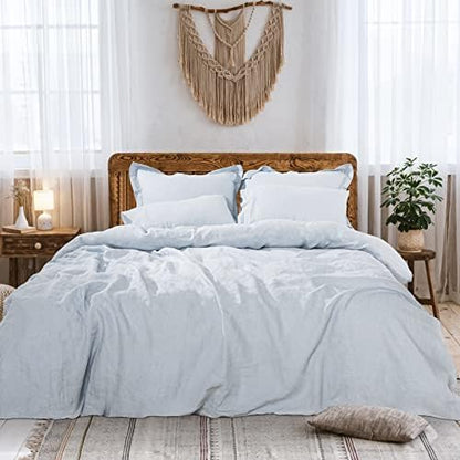  100% Linen Tencel Cooling Duvet Cover Set,Queen Size 5 PCS Eucalyptus Soft Breathable Comforter Cover Set Reversible Bedding Neutral Duvet Covers Button Closure,90"x90" Linen(NO Insert)