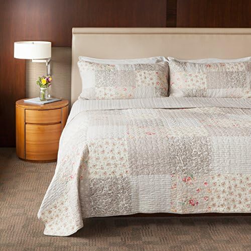 SLPR Silver Linings (2-Piece, Twin Grey Patchwork Quilt With 1 Pillow Sham): Farmhouse Twin Lightweight Bedspread, Bedding Comforter Set, Lightweight Coverlet, Country Style Gray Bedding