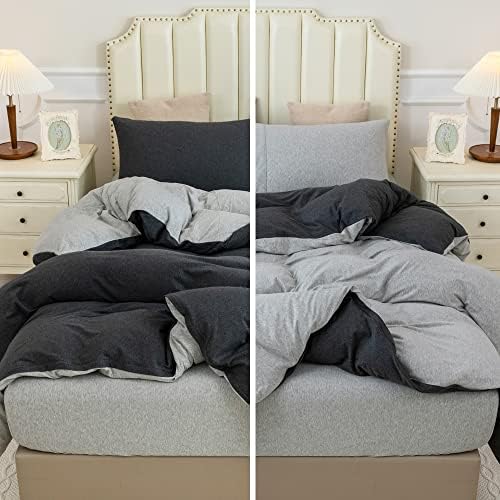  PURE ERA Jersey Knit Duvet Cover Set 100% T-Shirt Heather Cotton Super Soft Comfy Classic Striped Design, With Zipper Closure, Forest Green Stripe, Queen